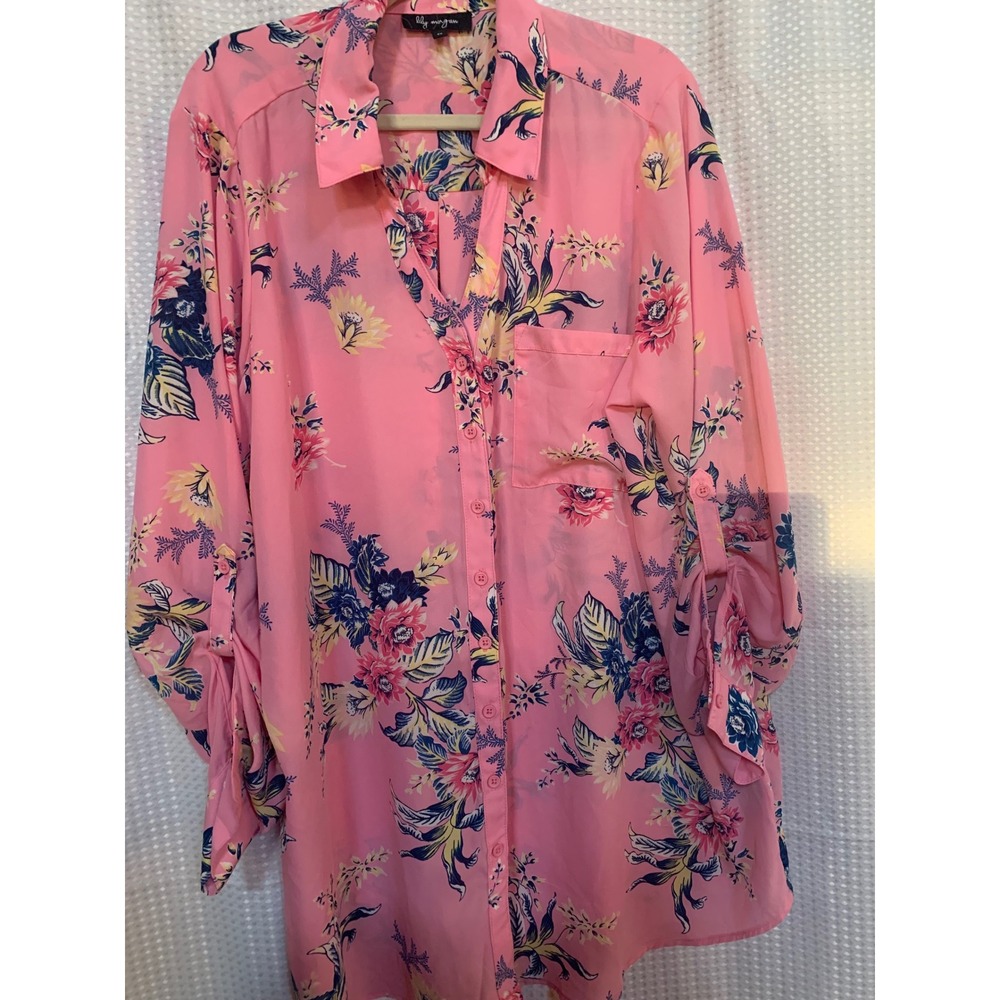 Womens Lily Morgan 2x pink floral blouse Grannycore gardencore